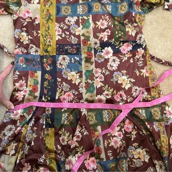 NWT Johnny Was Laurie Pippa Silk Patchwork Floral Burgundy Braid Belt Mini Dress - Picture 14 of 16